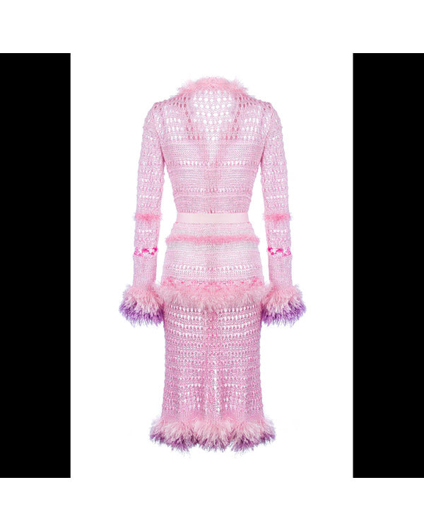 Beyond The Gates RhonniRose Mantilla Pink Crochet Fur Trim Cardigan