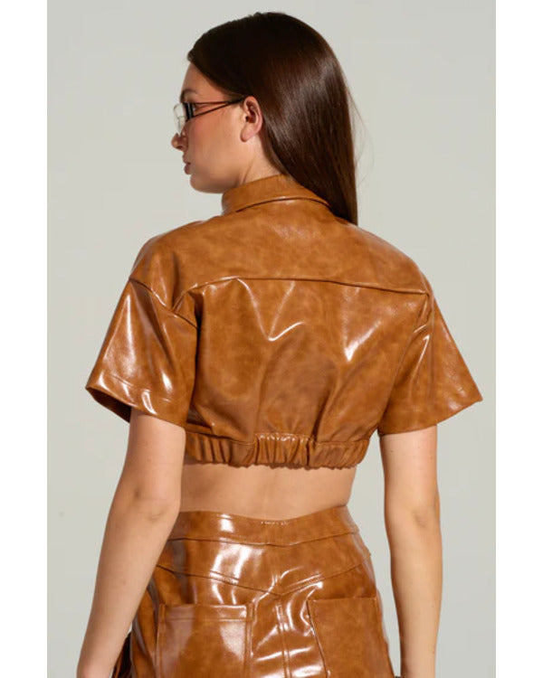 Beyond The Gates 2025 Karla Mosley Brown Crop PU Shirt