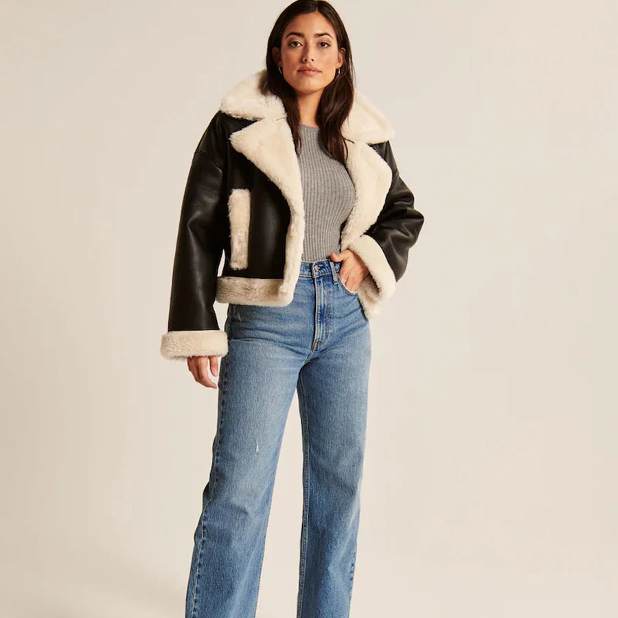 Women Aviator B3 Sheepskin Shearling Riding Leather Jacket