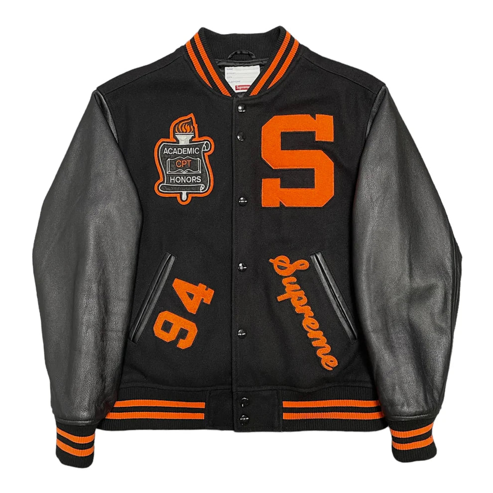Supreme Team Varsity Jacket Black Orange Pre-Owned