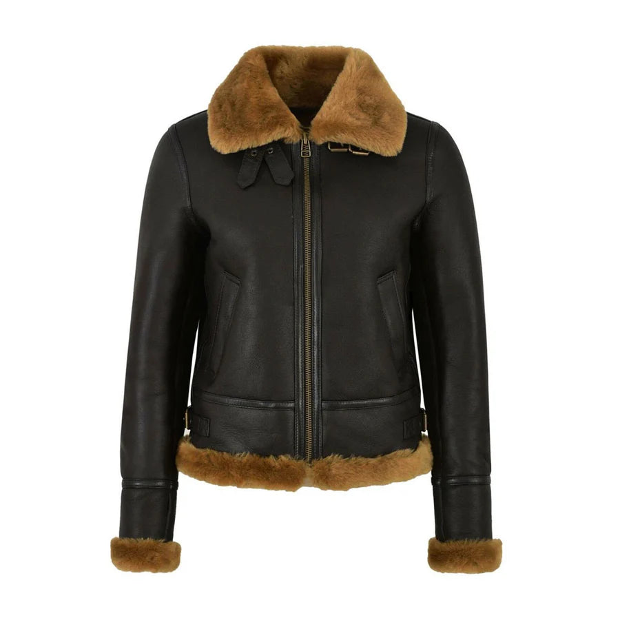 Womens Raf B3 Flying Bomber Aviator Style Shearling Leather Jacket