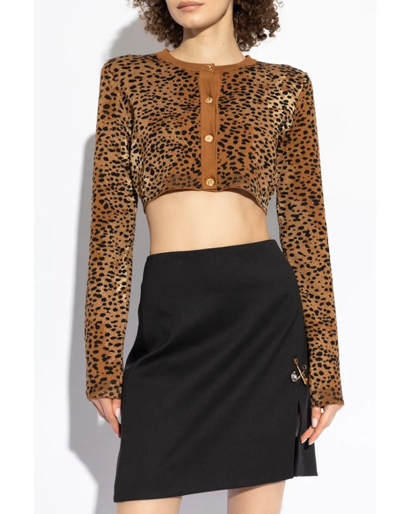 Elsbeth S02 Alyssa Milano Brown Cropped Leopard Cardigan