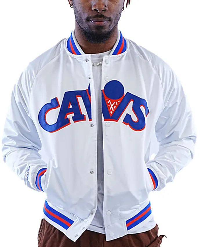 80s Light Weight White Satin Cavs Jacket