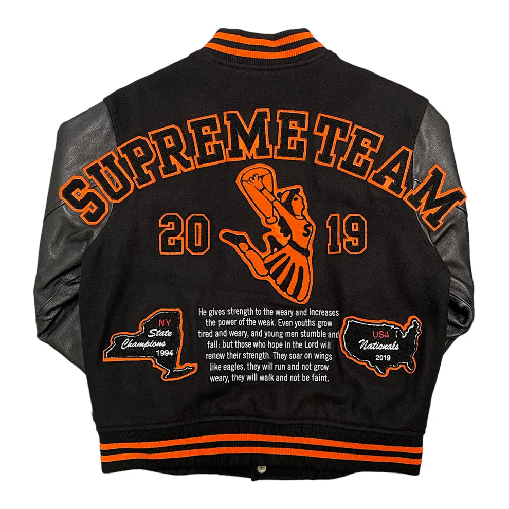 Supreme Team Varsity Jacket Black Orange Pre-Owned