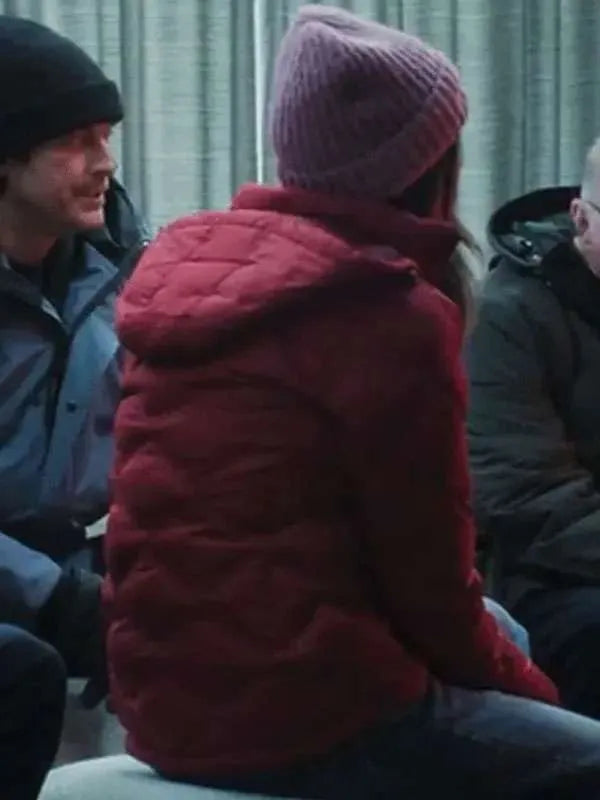 Emily Hall A Merry Little Ex-Mas Red Puffer Jacket