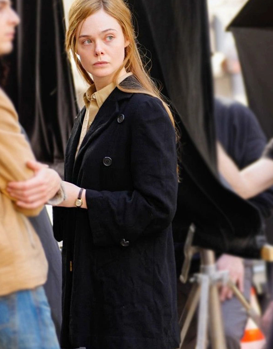 A Complete Unknown 2024 Elle Fanning Black Coat