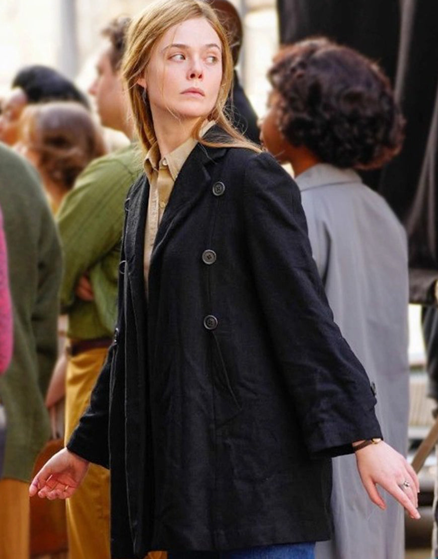 A Complete Unknown 2024 Elle Fanning Black Coat