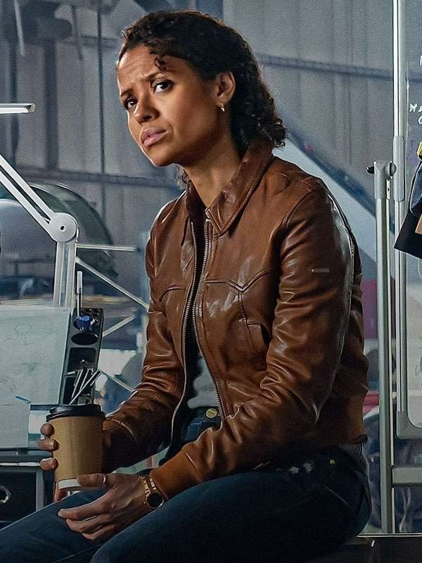 Lift 2024 Gugu Mbatha Raw Brown Leather Jacket