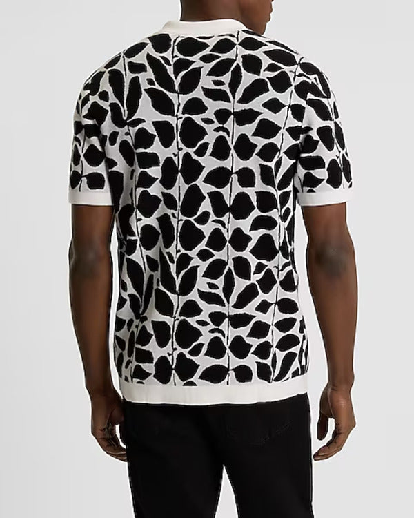 Access Daily 2025 Paul Zahn Black & White Leaf Print Shirt