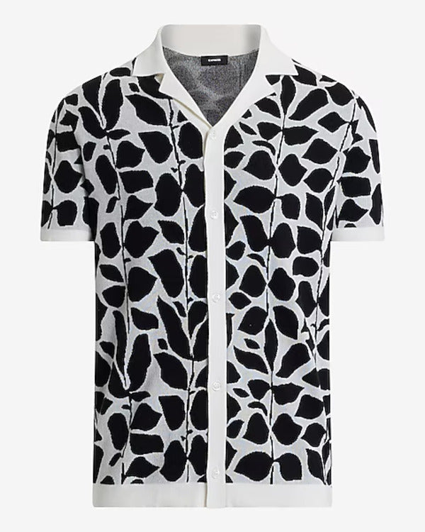 Access Daily 2025 Paul Zahn Black & White Leaf Print Shirt