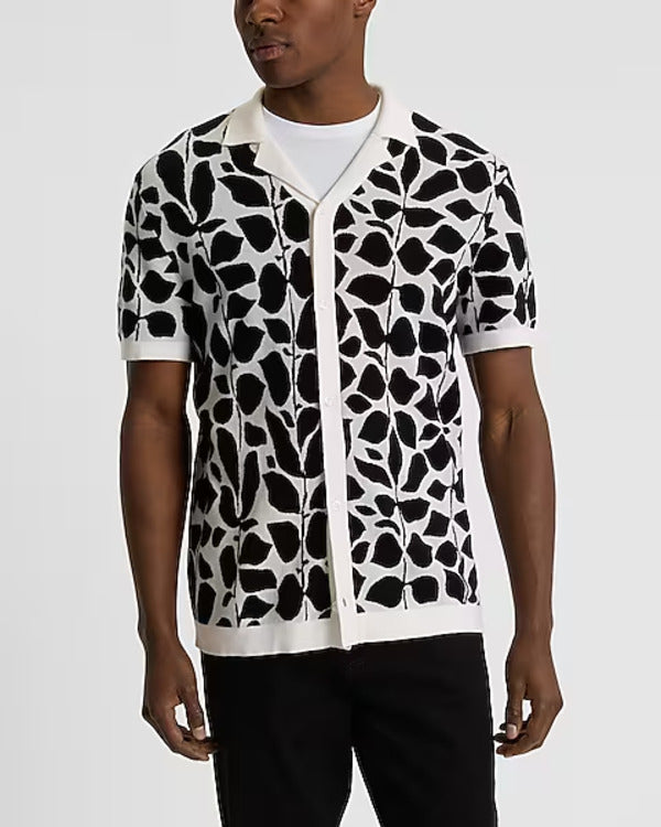 Access Daily 2025 Paul Zahn Black & White Leaf Print Shirt