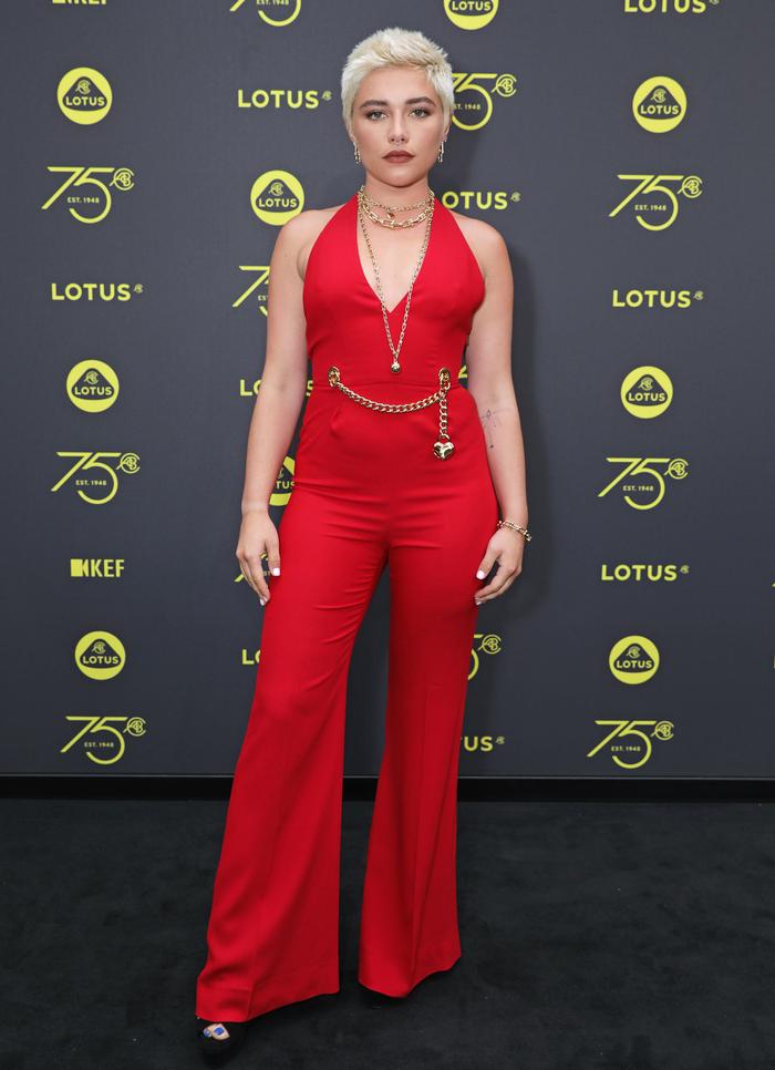 Florence Pugh Red Flared Jumpsuit