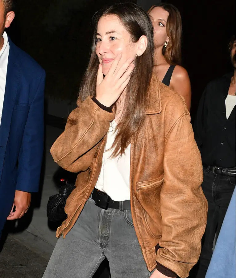 Alana Haim LA 2025 Brown Leather Jacket