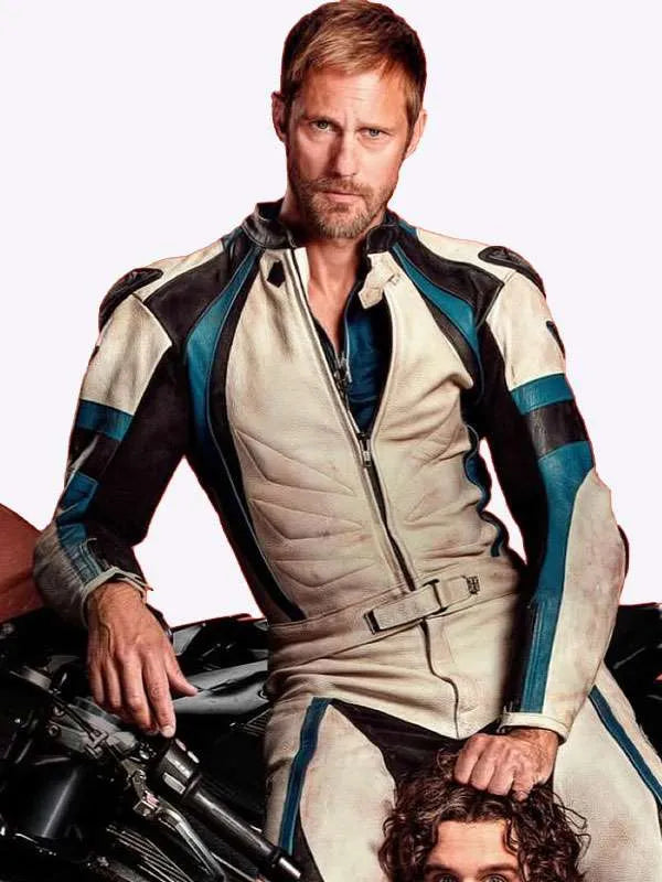 Alexander Skarsgård Pillion White Racer Leather Jacket