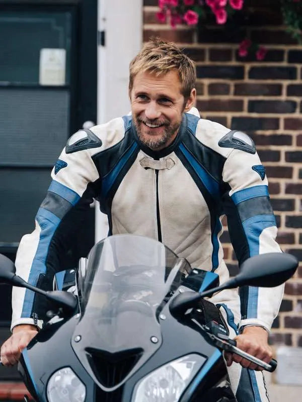 Alexander Skarsgård Pillion White Racer Leather Jacket