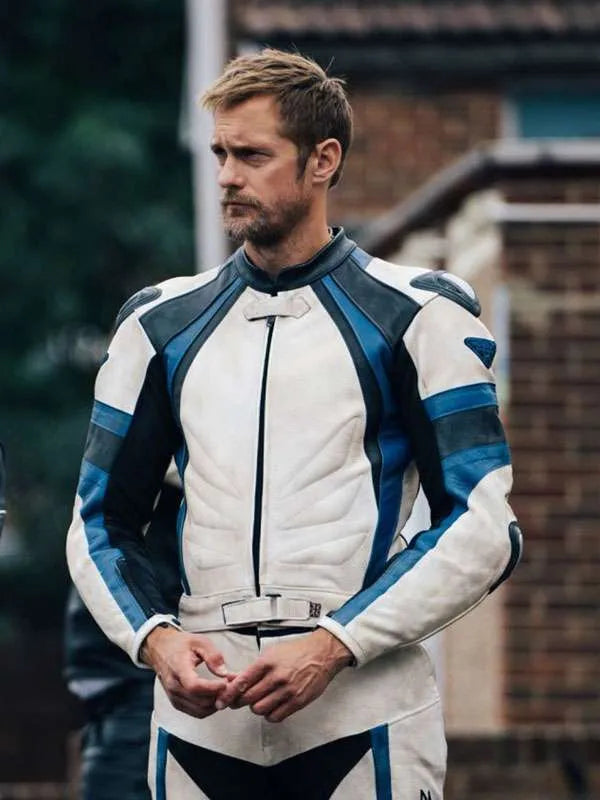 Alexander Skarsgård Pillion White Racer Leather Jacket