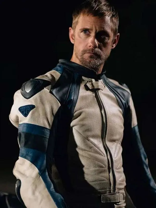 Alexander Skarsgård Pillion White Racer Leather Jacket