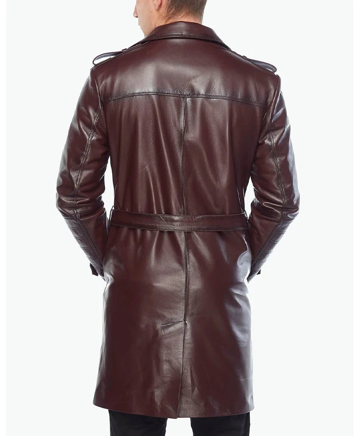 Alven Brown Leather Vintage Trench Coat