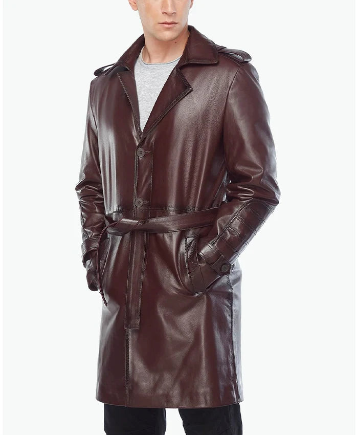 Alven Brown Leather Vintage Trench Coat
