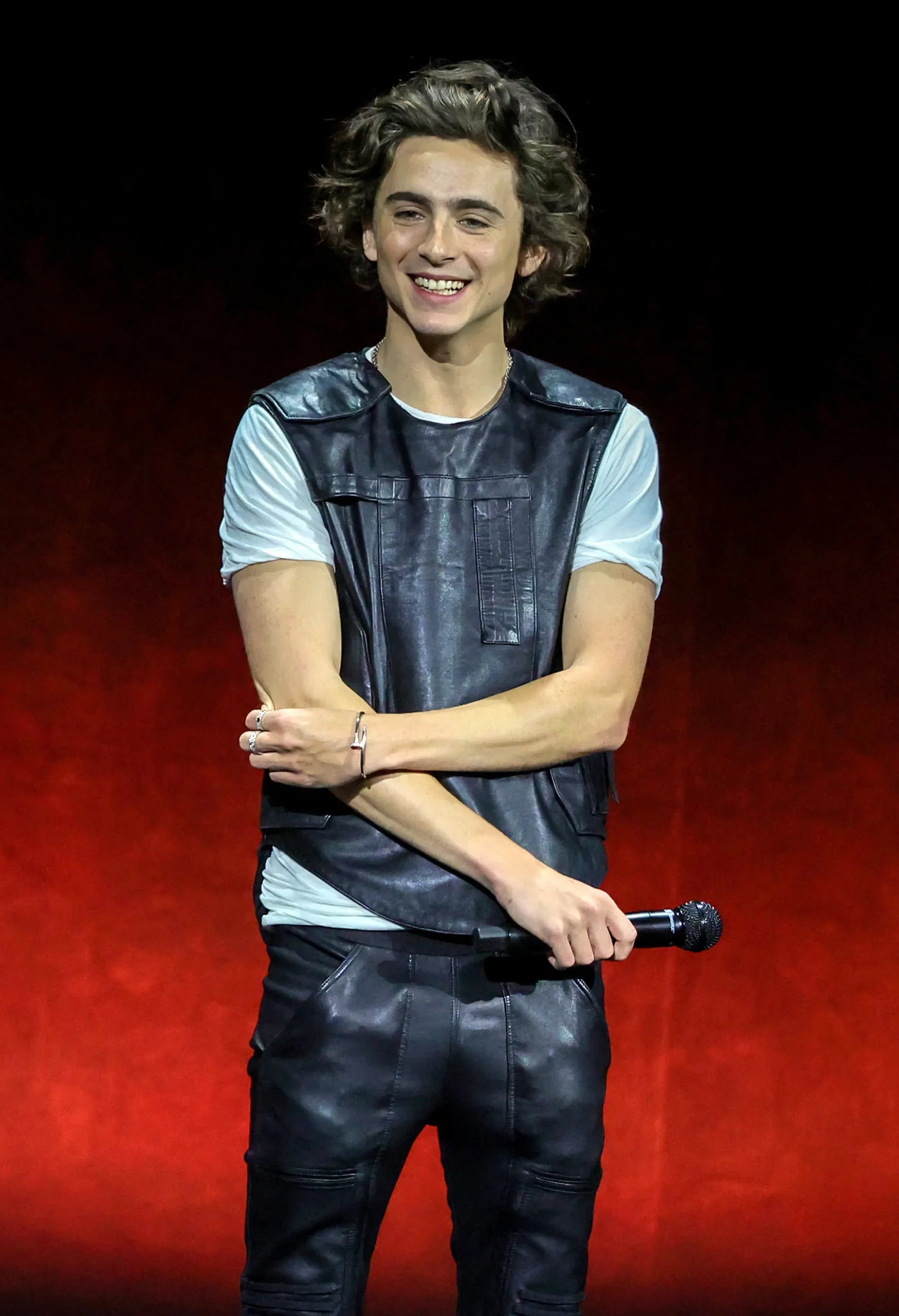 Timothée Chalamet Black Leather Vest