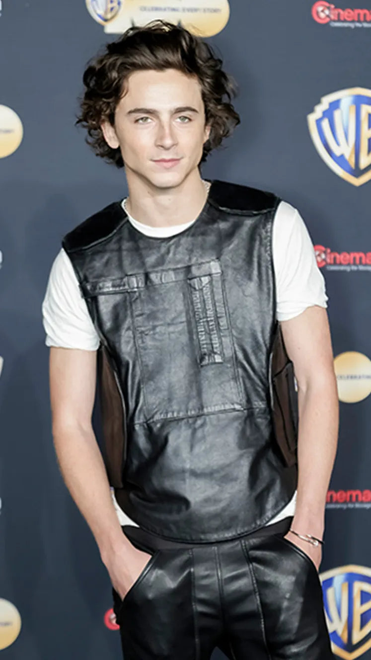 Timothée Chalamet Black Leather Vest