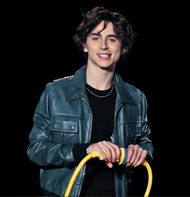 Timothée Chalamet Green Leather Jacket