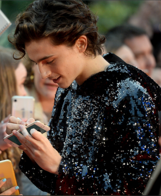Timothée Chalamet Red Carpet Blue Sequined Hoodie