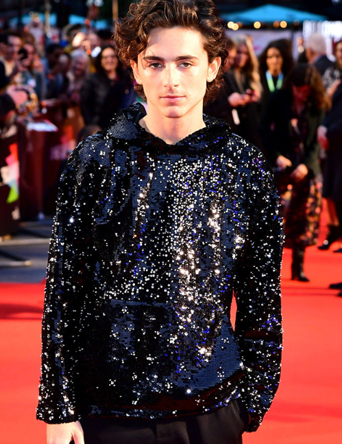 Timothée Chalamet Red Carpet Blue Sequined Hoodie