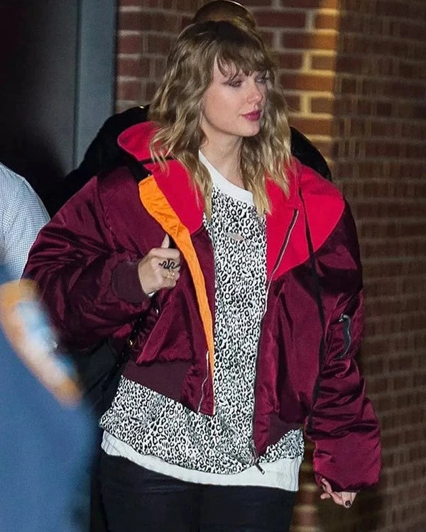 Taylor Swift Burgundy Bomber Jacket