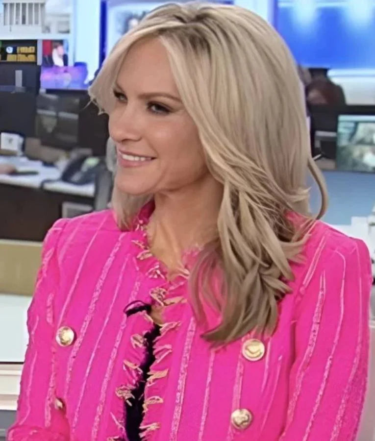 America’s Newsroom Dana Perino Pink Tweed Stripe Frayed Trim Jacket