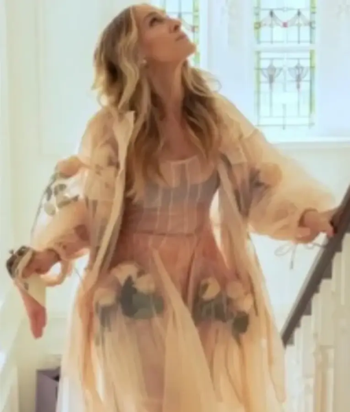 And Just Like That S03 Carrie Bradshaw Floral Applique Mesh Coat