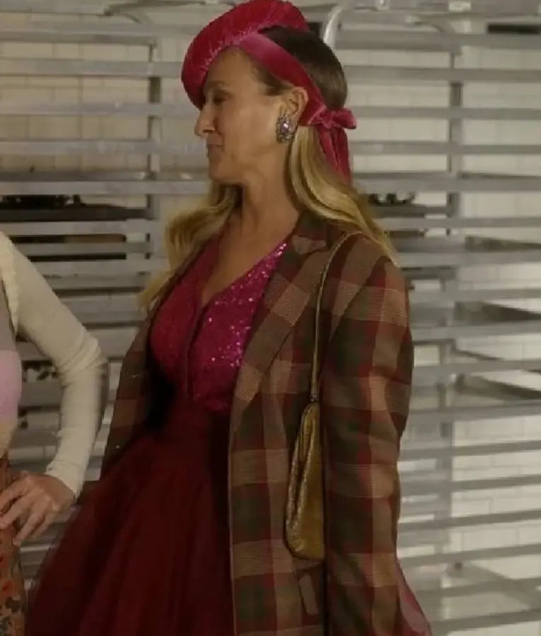 And Just Like That Sarah Jessica Plaid Long Coat