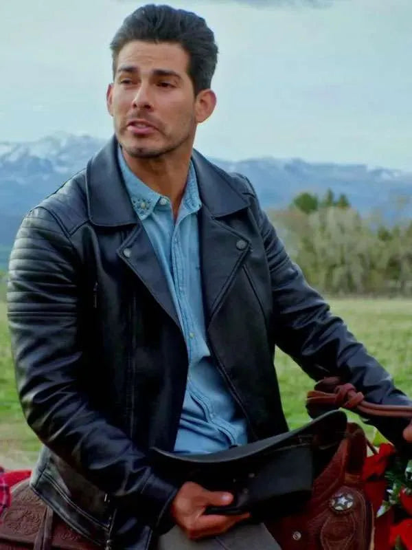 Angel Garet Finding Mr. Christmas Black Leather Jacket