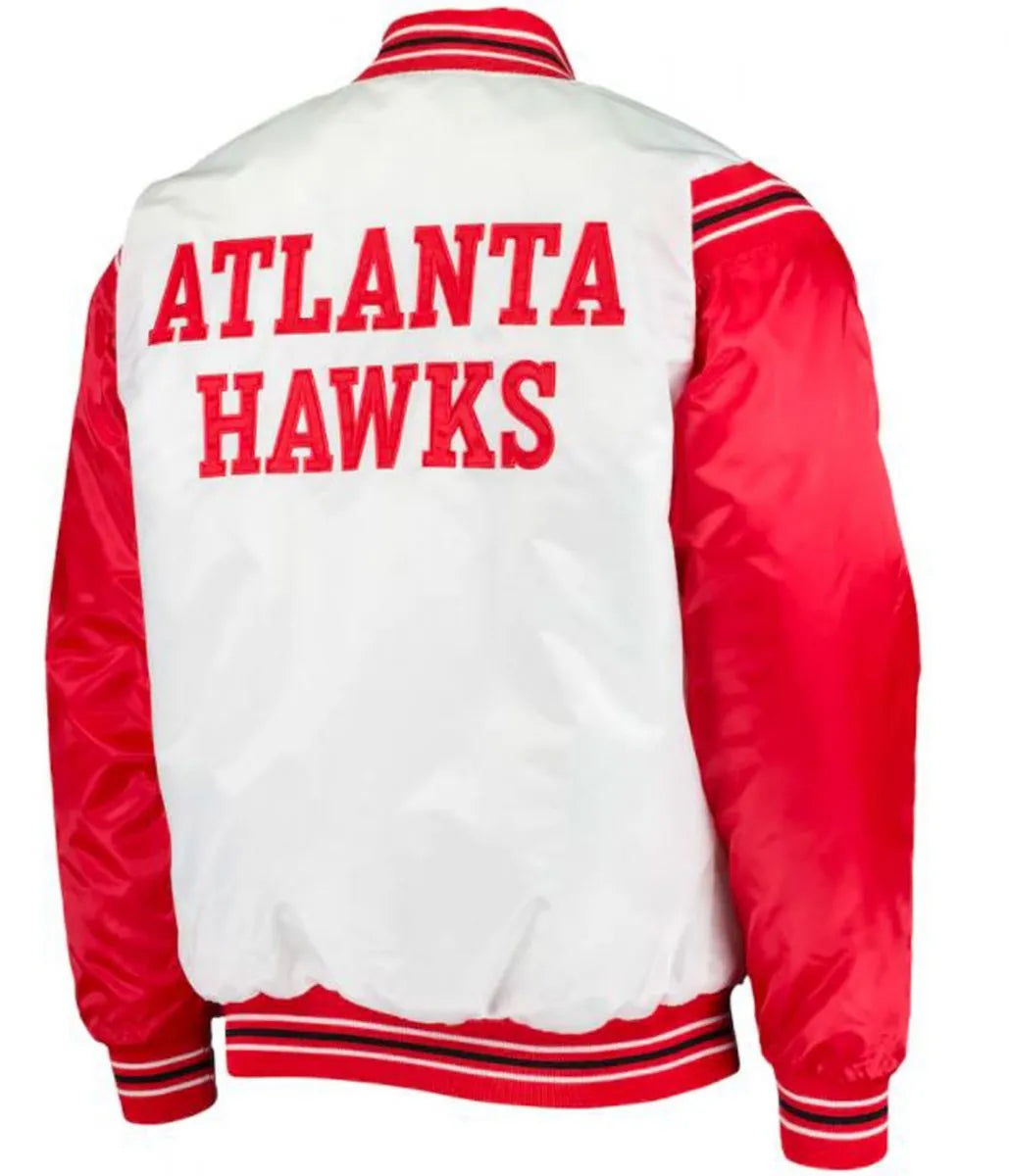 Atlanta Hawks Bomber Red and White Satin Jacket