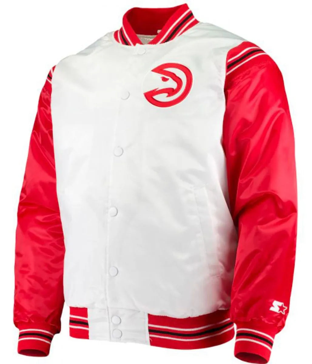 Atlanta Hawks Bomber Red and White Satin Jacket