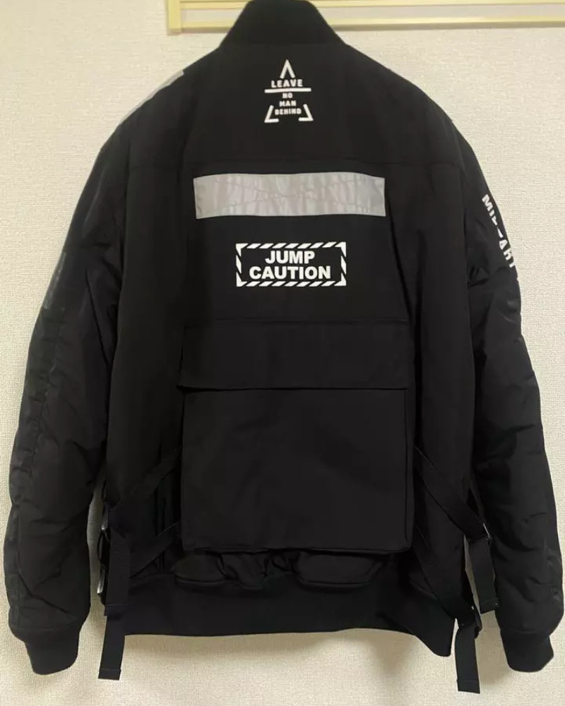 Avirex Ma-1 Jump Caution Black Cotton Flight Jacket