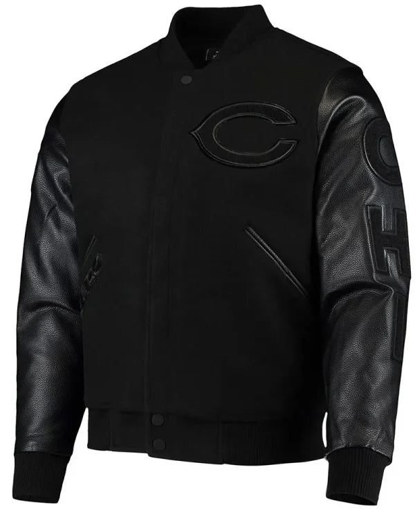 Black Chicago Bears Logo Varsity Jacket