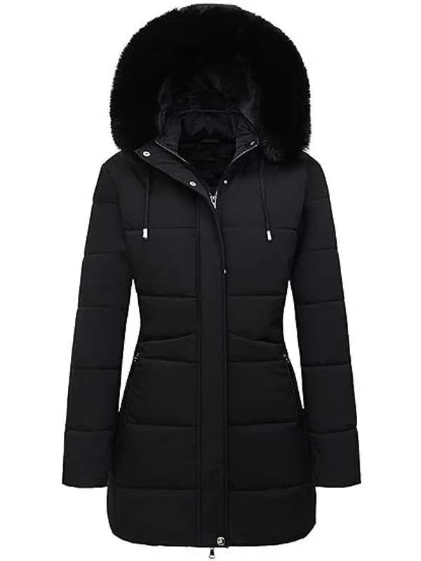 Women Black Puffer Parka Jacket