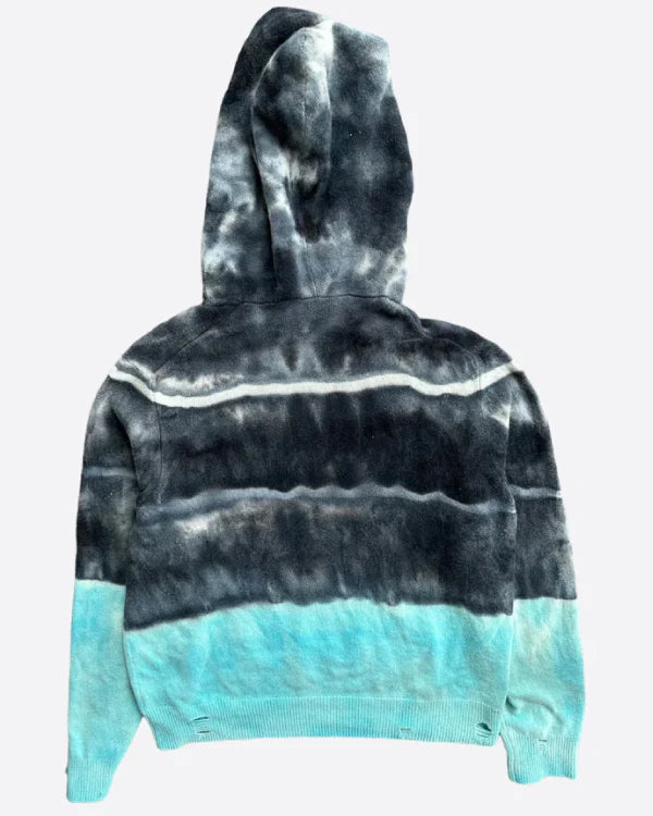 Black & Blue Tie-Dye Cashmere Distressed Hoodie