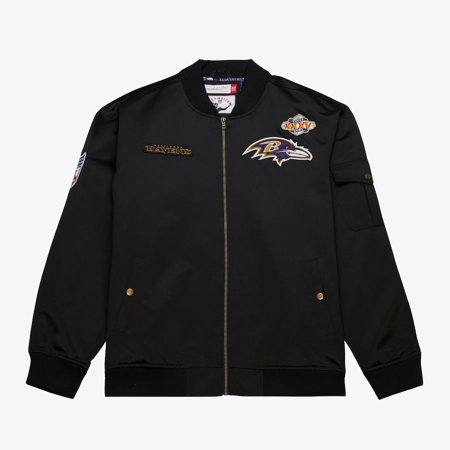 Black Baltimore Ravens Satin Bomber Jacket