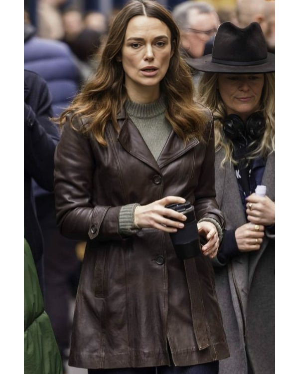 BlackDovesKeiraKnightleyBrownLeatherCoat