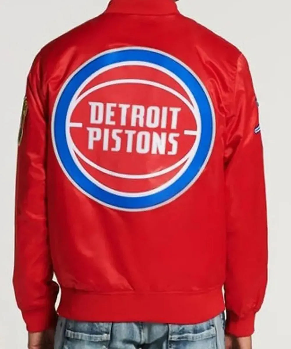 Bomber Detroit Pistons Red/Black Satin Jacket