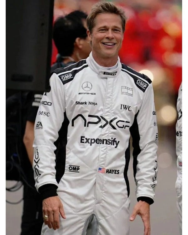 Brad Pitt F1 Racer White Leather Jumpsuit