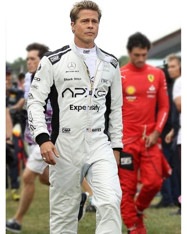 Brad Pitt F1 Racer White Leather Jumpsuit