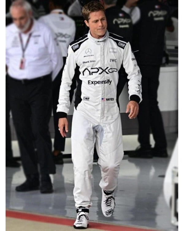 Brad Pitt F1 Racer White Leather Jumpsuit