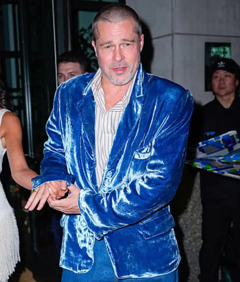 Brad Pitt NYC 2025 Blue Velvet Blazer