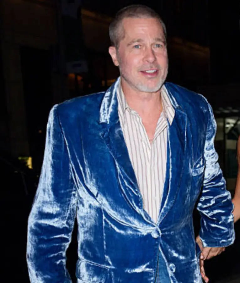 Brad Pitt NYC 2025 Blue Velvet Blazer