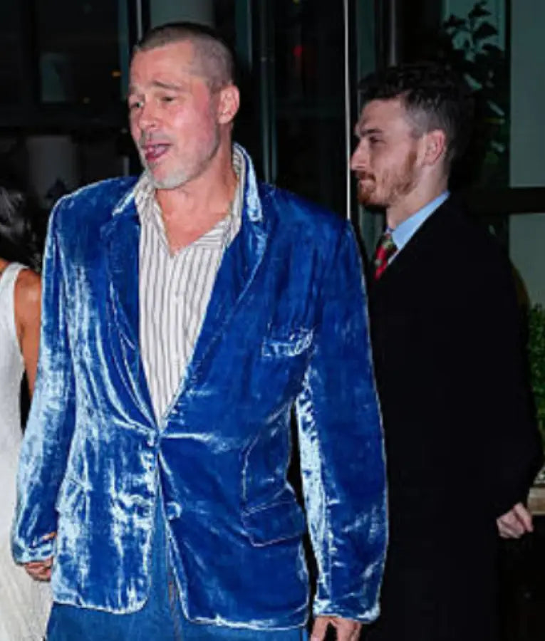 Brad Pitt NYC 2025 Blue Velvet Blazer