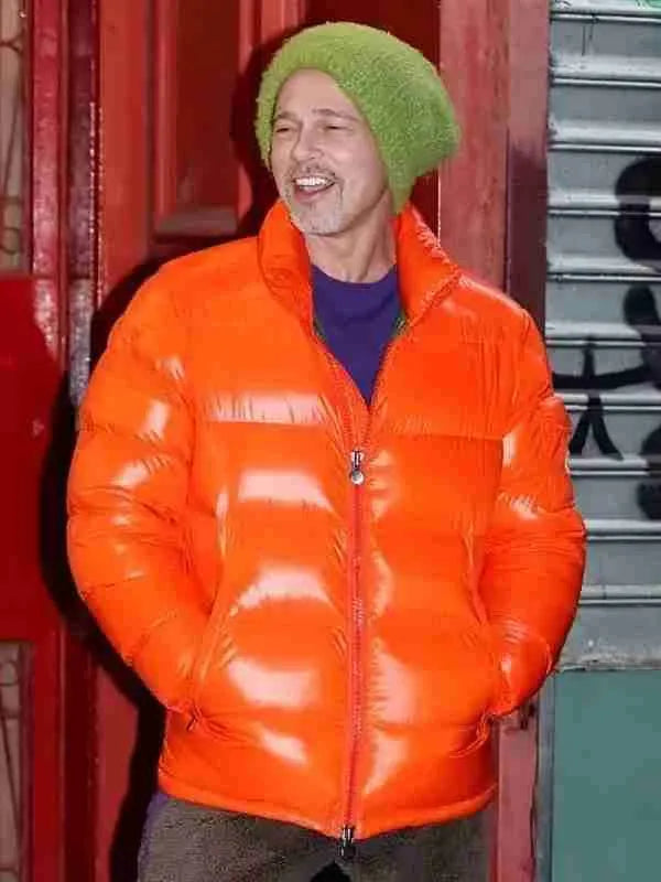 Wolfs 2024 Brad Pitt Orange Puffer Jacket