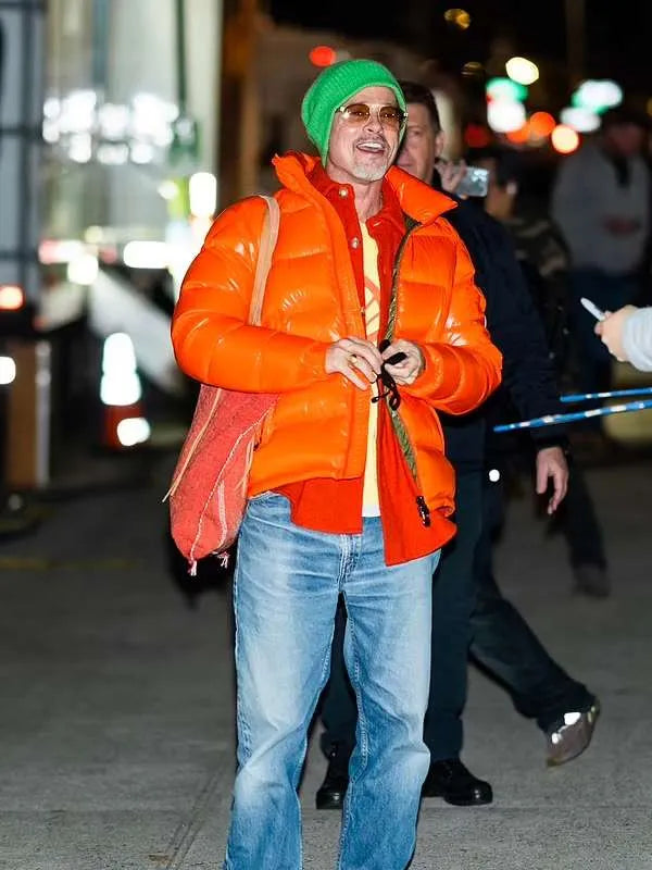 Wolfs 2024 Brad Pitt Orange Puffer Jacket
